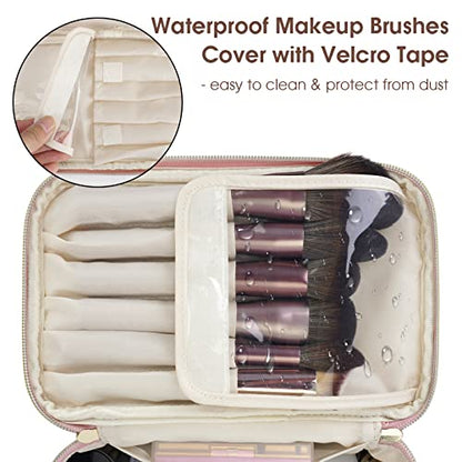 Wandering Nature Makeup Bag, Women Travel Make Up Vanity Case with Handle - color: Pink, size: Medium