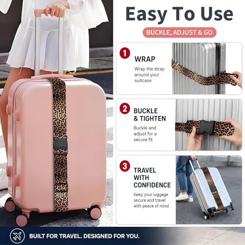 Luggage Strap for Suitcases Adjustable Travel Belt with Quick Release Buckle, Cute Travel Accessories for Suitcase Strap Leopard Print - color: Leopard Print