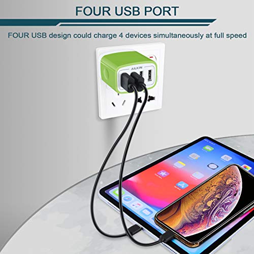 Wall Charger, USB Charger Adapter, 4.8A 4Multi Port Fast Charging Station - color: Green