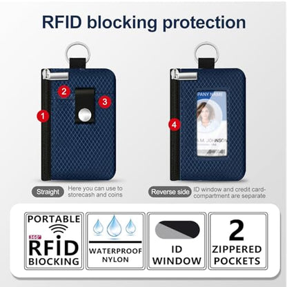 Minimalist RFID Blocking Small Wallet with ID Window,WaterResistant Zip Id Case Wallet with Lanyard Keychain for Cards,Cash,Travel,Women,Men (Dark blue) - color: Dark blue