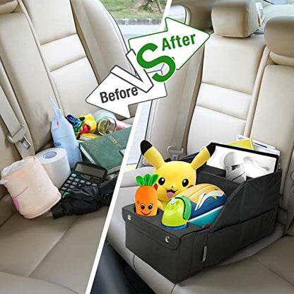 MULISOFT Car Backseat Organizer with 11 Compartments & 2 Cup Holders, Black - color: Black