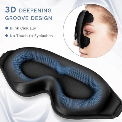 FlyCoco 99% Fully Block Out Light Eye Sleep Mask, 3D Deep Contoured Eyes Cover Zero Pressure, Long Lash Extension Eyes Mask with Adjustable Straps for Sleeping Travel Home Nap Rest Women Men (Black) - color: Black