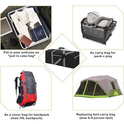 iFARADAY Foldable Duffel Bag Lightweight, 30 inch / 75L, Black - color: Black-75L(with shoulder strap)