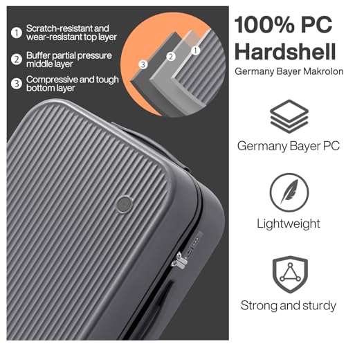 mixi 26 Inch Large Checked Luggage PC Hardshell Suitcases with Wheels for Travel Woman Men, Rock Gray - color: Rock Gray TSA2, size: 26-inch