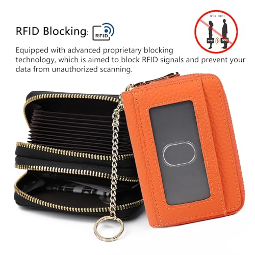 imeetu RFID Credit Card Holder, Small Card Wallet Women, Leather Card Case - color: Max - Orange, size: Max
