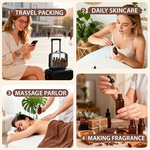 29 Pack TSA Approved Glass Travel Skincare Containers,Toiletry Bag，1.7/1/0.7/0.5/0.3oz Refillable Traveling Size Containers with Pump, Jars & Essential Oil Bottle , Leak-Proof for Creams & Liquids