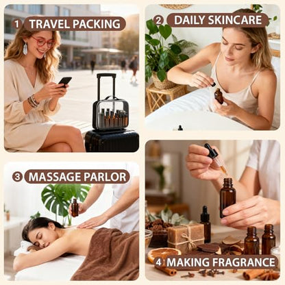 29 Pack TSA Approved Glass Travel Skincare Containers,Toiletry Bag，1.7/1/0.7/0.5/0.3oz Refillable Traveling Size Containers with Pump, Jars & Essential Oil Bottle , Leak-Proof for Creams & Liquids