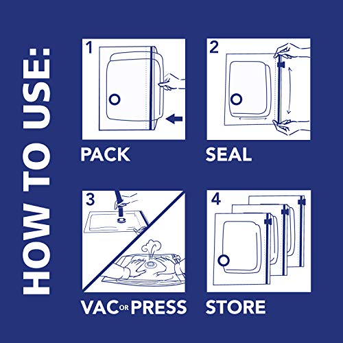 Hefty Vacuum Bags for Clothes 4 Pack, Space Saving Large Vacuum Storage Bags (34 X 22 Inches) Compression Seal for Bedding, Travel Pump Included (4 Large Heavy Duty) - size: 4 Large