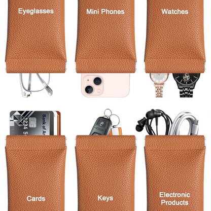 RayLove 3 Pack Leather Eyeglasses Cases PU Soft Sunglasses Pouch Squeeze Top Portable Glasses Cases for Men Women