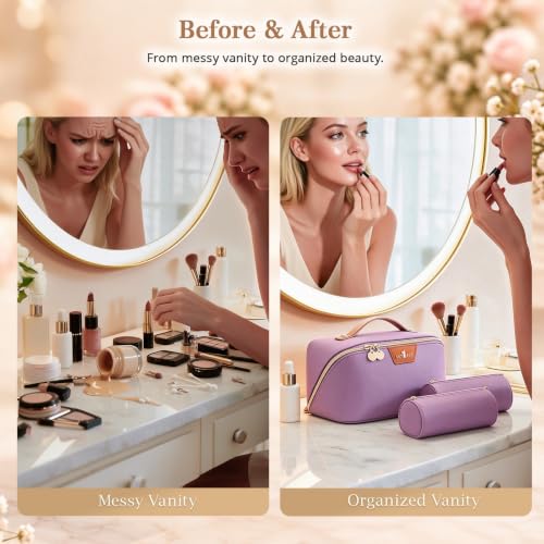 3-in-1 Large Travel Makeup Bag Organizer for Women - color: B08-Purple