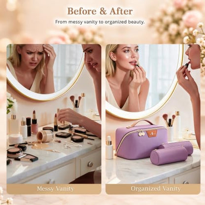 3-in-1 Large Travel Makeup Bag Organizer for Women - color: B08-Purple