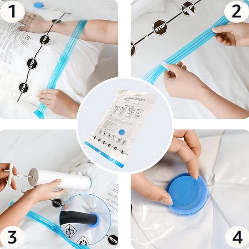 Amazon Basics Vacuum Storage Bags for Clothes, Compression Space Saving Storage Bags with Hand Pump, Reusable, Heavy-Duty Seal Protection, Multiple Sizes, White, 15-Pack - size: Multiple (Pack of 15)