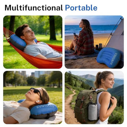 Camping Pillow-Compressible, Ultralight Inflatable,Compact, Comfortable, Ergonomic Inflating Pillows for Neck & Lumbar Support While Camp, Hiking(Navy Blue,with Anti Slip Straps) - color: Navy Blue