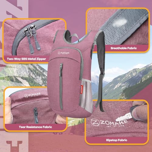 ZOMAKE Lightweight Packable Backpack, 10L Small Foldable Daypack for Hiking - color: Pink A1, size: 10L