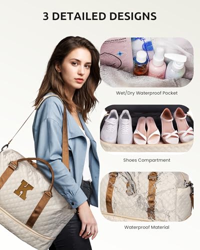 Gifts for Women Birthday Unique-Personalized Initial Duffle Bag - color: Beige, style: L