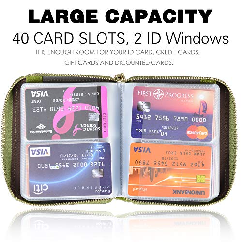 Easyoulife Womens Credit Card Holder Wallet Zip Leather Card Case RFID Blocking (Green) - color: Green