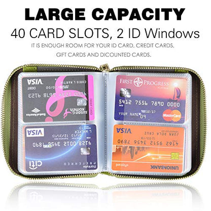 Easyoulife Womens Credit Card Holder Wallet Zip Leather Card Case RFID Blocking (Green) - color: Green