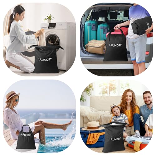 2 Pack Dirty Clothes Travel Bag, Waterproof Laundry Bag, Wet Dry Bag - color: Black