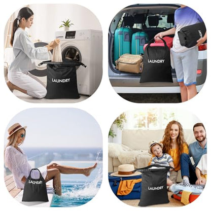 2 Pack Dirty Clothes Travel Bag, Waterproof Laundry Bag, Wet Dry Bag - color: Black