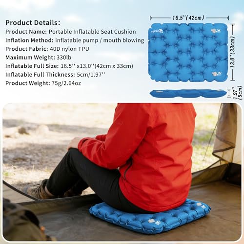 Inflatable Seat Cushion, Lightweight Waterproof Stadium Seat Pads - color: New Blue