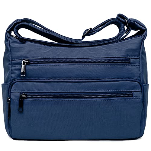 VOLGANIK ROCK RFID Purses for Women Fabric Nylon Multi Pocket Crossbody Bag Ladies Travel Handbag - color: Navy, size: Large