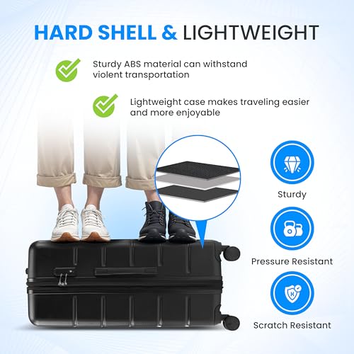 Simple Deluxe 20 Inch Hardside Carry On Luggage, Suitcase with Double Spinner Wheels & TSA Lock, Hard Shell Suitcase, Expandable Rolling Lightweight Luggage, Black - color: Black, size: 20 inch