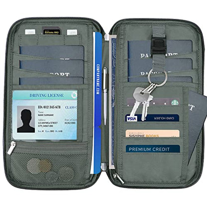 WALNEW Passport Holder for Travel Family, RFID Blocking Passport Wallet - color: Gray
