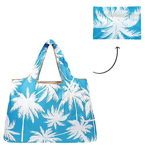 allydrew Large Foldable Tote Nylon Reusable Grocery Bags, Palm Trees in Blue - color: Palm Trees in Blue