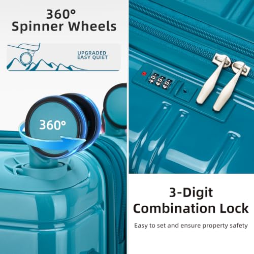 LARVENDER Luggage Sets 5 Piece, PC+ABS Expandable Suitcases with Wheels - color: Turbo Teal, size: 5 Piece Set (20/24/28/DB/TB)