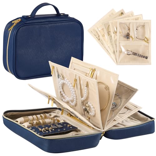 Travel Jewelry Organizer Case for Women, Blue - color: Blue