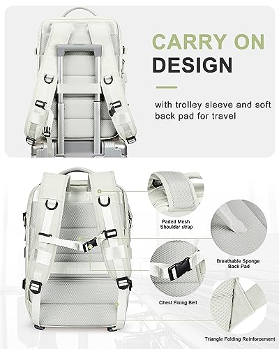 WONHOX Large Travel Laptop Backpack Expandable Flight Approved Backpack Carry on Backpack for Women Men Waterproof 17inch Laptop Daypack Hiking Work Backpack with Shoe Compartment Moon White - color: A11-off-white