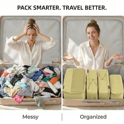 4 Piece Compression Packing Cubes for 3–7 Day Travel, Space Saving Travel Organizers with Breathable Mesh, Double-Zipper Packing Cubes for Carry-On & Suitcases (Yellow) - color: Yellow