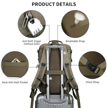 WITZMAN Canvas Travel Backpack for Men Multiple Pockets - color: Army Green