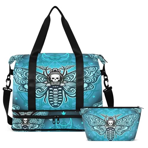 Travel Duffel Tote Bag Butterfly Skull Boho Sports Duffel Bag with Wet Pocket Weekender Overnight Bag for Women Men Gym Bag, Carry On Bag Hospital Bag for Labor and Delivery - color: Skull 11