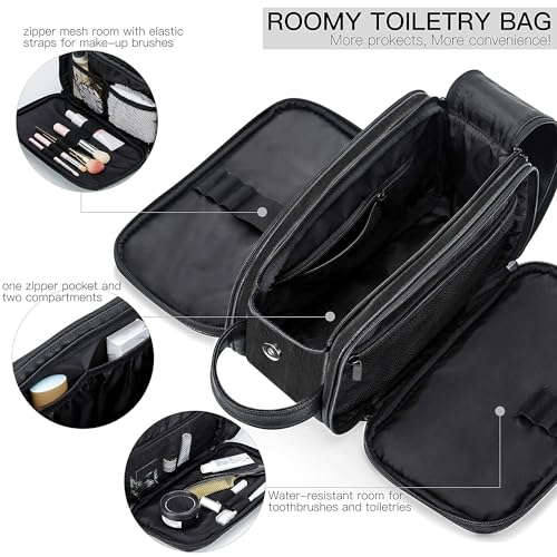 Elviros Toiletry Bag for Men PU Leather Shaving Dopp Kit (Medium, Black) - color: Black, size: Medium (Pack of 1)