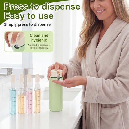 Domensi 2 Pack 4 in 1 Travel Dispenser, Green - color: Green
