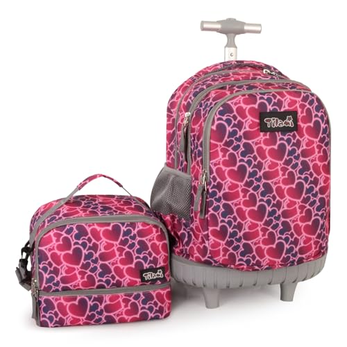 Tilami Rolling Backpack for Boys and Girls,Hearts - color: Hearts
