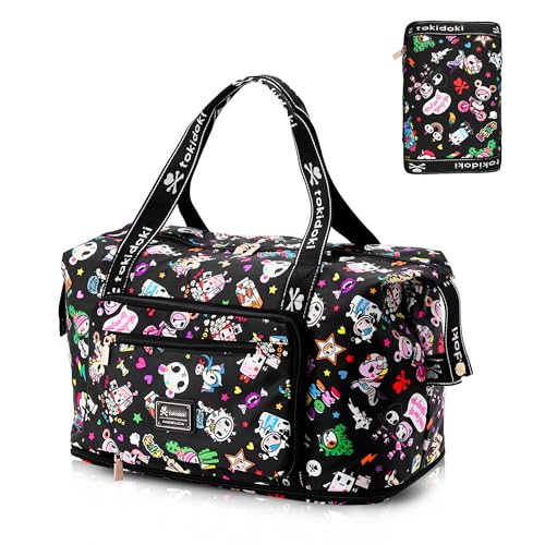 tokidoki Travel Duffle Bag, Weekender with Shoe Compartment Toiletry Bag | many compartments: laptop sleeve, wet-dry pocket, trolley sleeve. Includes toiletry bag. Carry-on. - color: black, size: 40L