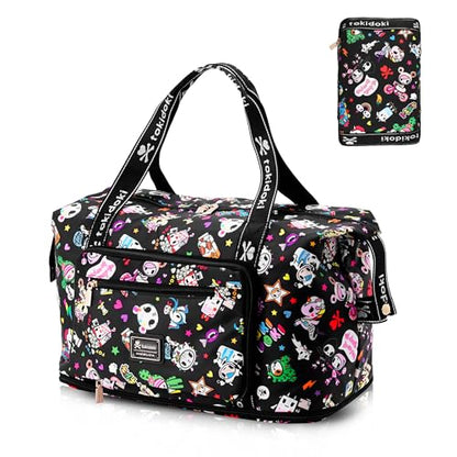 tokidoki Travel Duffle Bag, Weekender with Shoe Compartment Toiletry Bag | many compartments: laptop sleeve, wet-dry pocket, trolley sleeve. Includes toiletry bag. Carry-on. - color: black, size: 40L