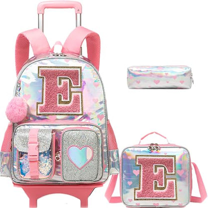 HTgroce Cute Rolling Backpack with Wheel,School Backpack for Kids Girl Roller Schoolbag Wheeled Backpacks Set Carry-on Luggage,Pink E - color: Pink, style: E
