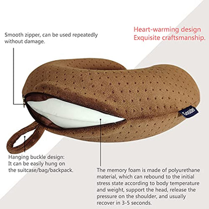 Memory Foam Travel Pillow, U Shape Neck Pillows, Brown - color: Brown