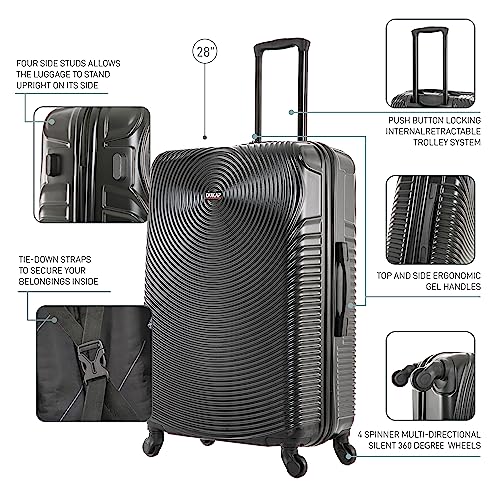 DUKAP INCEPTION Lightweight Hardside Spinner Luggage with Ergonomic Handles, Travel Suitcase with Four Spinner Wheels and Studs, 28-Inch Large Checked Luggage | Black - color: Black, size: 28 Inch