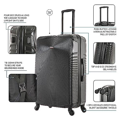 DUKAP INCEPTION Lightweight Hardside Spinner Luggage with Ergonomic Handles, Travel Suitcase with Four Spinner Wheels and Studs, 28-Inch Large Checked Luggage | Black - color: Black, size: 28 Inch