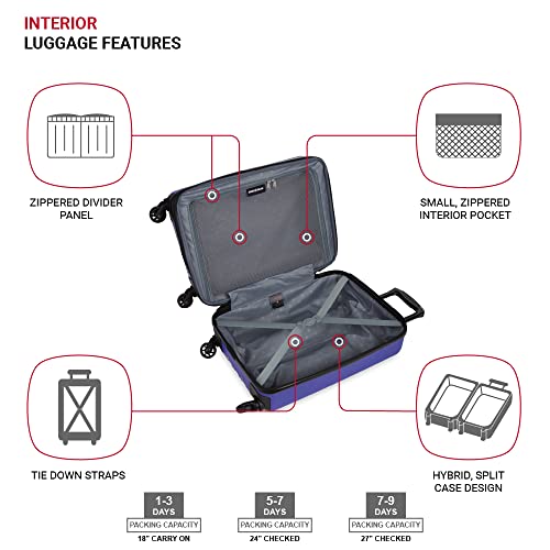 SwissGear 8018 Expandable Luggage Set, 3-Piece Hardside Luggage Set with Spinner Wheels - color: Blue Violet, size: 3-Piece Set (20/24/27)
