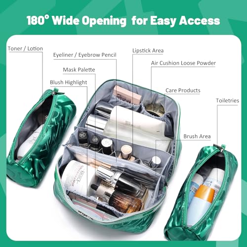 BOYATU Makeup Bag, Makeup Organizer, Toiletry Travel Bag for Women - Green - color: D-1-Green