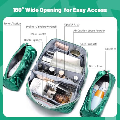 BOYATU Makeup Bag, Makeup Organizer, Toiletry Travel Bag for Women - Green - color: D-1-Green