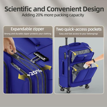 SHOWKOO Luggage Sets 3 Piece Softside Expandable Durable Suitcase Sets | Durable Oxford Fabric; Lightweight; 360°Double Spinner Wheels; TSA Lock; YKK Zippers; Royal Blue (20in/24in/28in) - color: Royal Blue