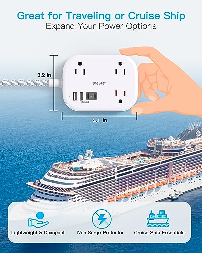 Cruise Essentials 2026,One Beat Travel Power Strip with USB C,Flat Plug 3ft - color: White, size: 3Ft