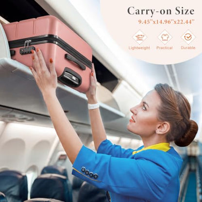 Sweetcrispy 20 Inch Carry on Luggage, Hard Shell Suitcase, Pink - color: Pink, size: 20 Inch