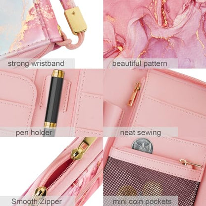 Family Passport Holder Wallet RFID Blocking Document Organizer - color: Red Marble